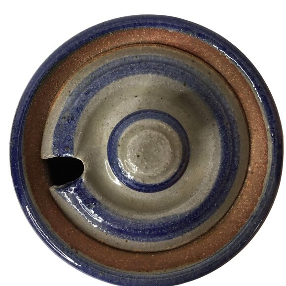 Artisan Salt Glaze Honey Jar Signed Studio Pottery Blue Cobalt Cottagecore Decor - Picture 5 of 11